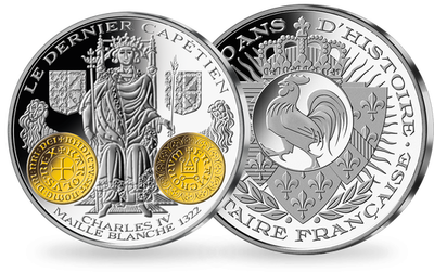 Frappe en argent pur 2000 ans d'histoire monétaire française « Maille Blanche Charles IV 1322 »